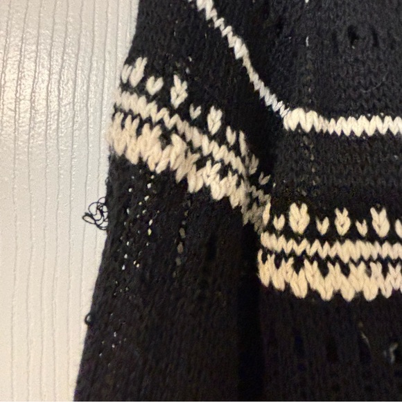 Free People Knit Cardigan V Neck Double Button Sweater, Black/White Size L - Picture 12 of 16